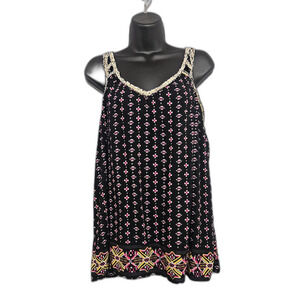 CLEARANCE - Hazel Boho Tank XL Artsy Black Flowy Rayon Tank Top